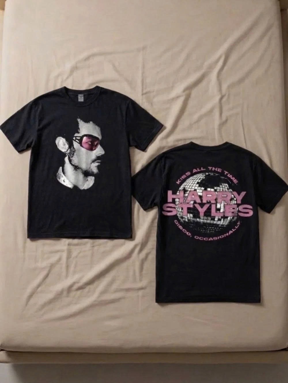 Black Graphic Men’s T-Shirt with Pink Accents